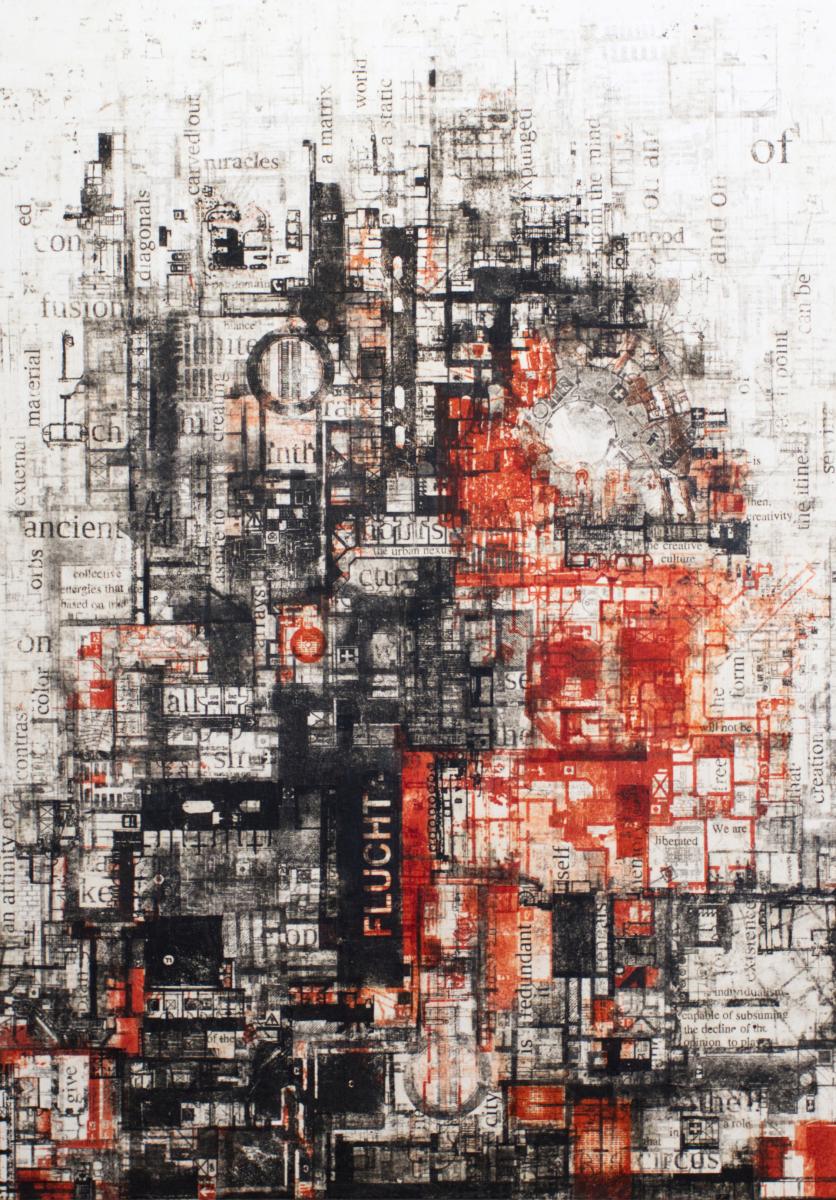 Cracks in my Mind - Nature is data, 2024/25, Mixed media on paper, mounted on canvas and cardboard, Dimensions variable. Installation view Draiflessen Collection. Courtesy the artist and Galerie Nothelfer. Photo: Fred Dott