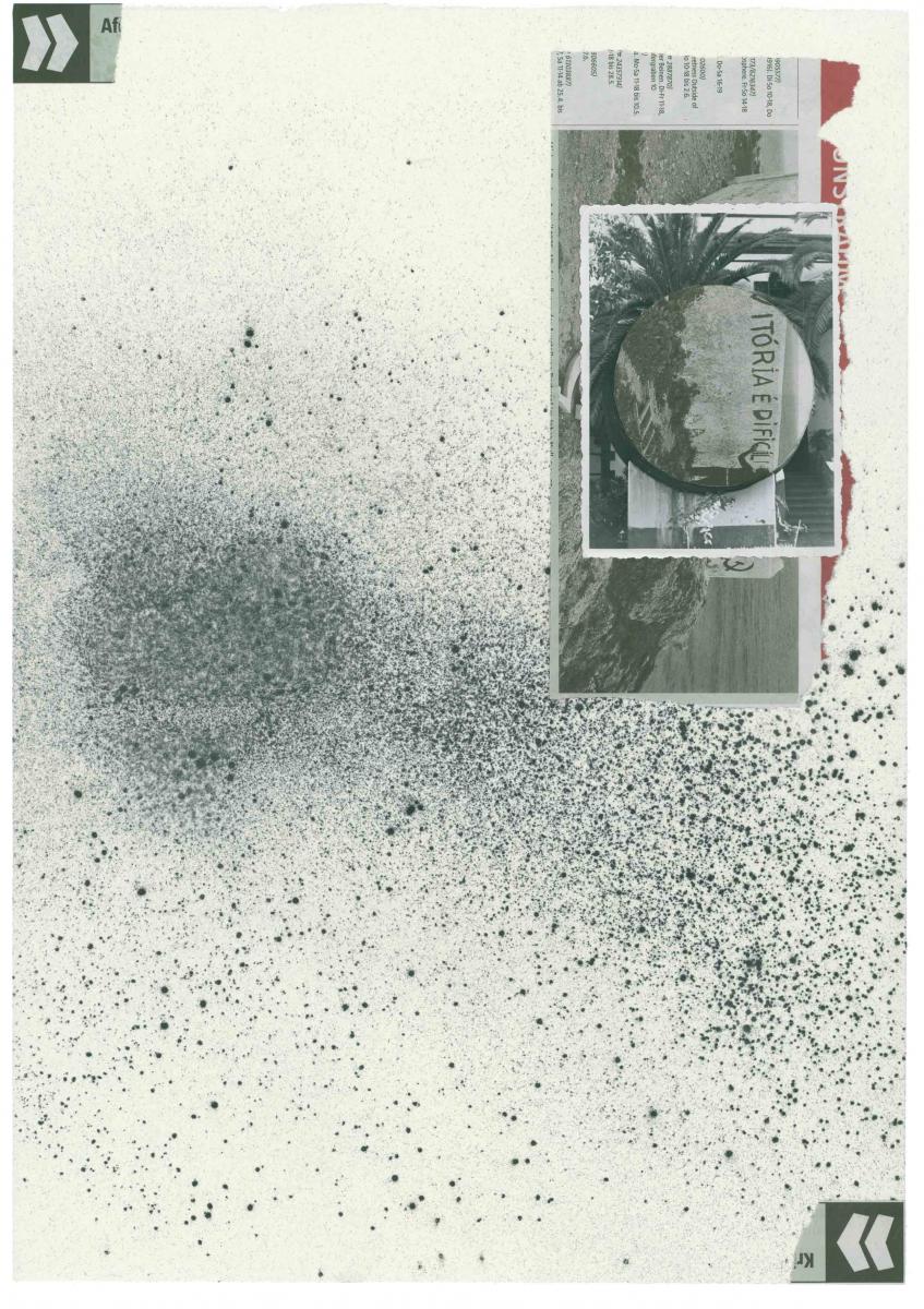 Nadine Fecht, Untitled (adopt a revolution series), 2014, graphite powder, archival newspaper, photography cut-out on paper, 44,6x32,3cm Courtesy Galerie Georg Nothelfer and the artist.jpg