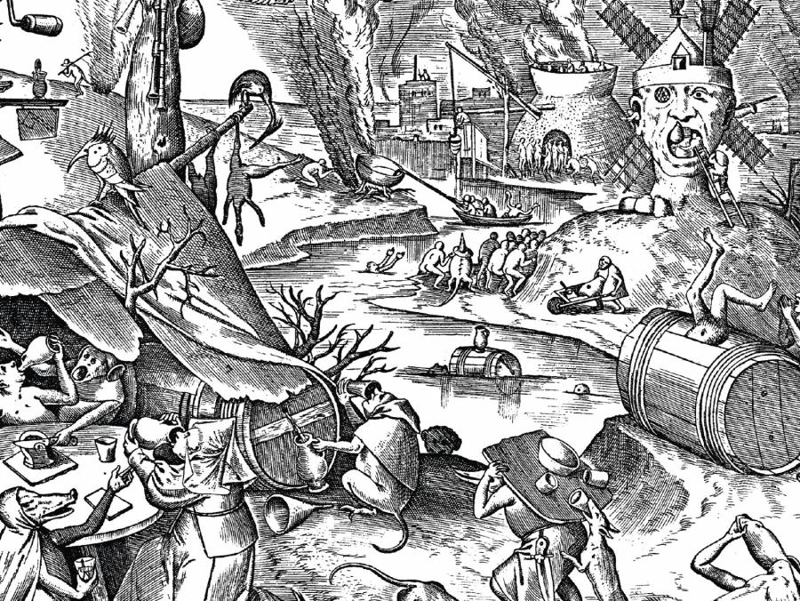 The Seven Vices: Gula, Pieter Breughel the Elder, 1558, publ. by Hieronymus Cock, Bibliothèque Royale, Cabinet Estampes, Brussels.