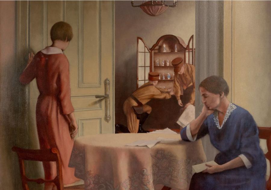 Barbara Loftus, Witnessing the Confiscation (Detail), 2022, Ölfarbe auf Leinwand / oil on canvas, 167 x 140 cm