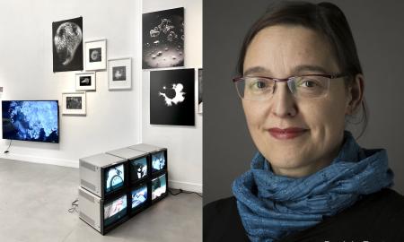 FLTR: exhibition view of »From the Hidden Gardens« (ph. S. Gualdi) // Right: Photo portrait of © Dr. Jule Reuter 